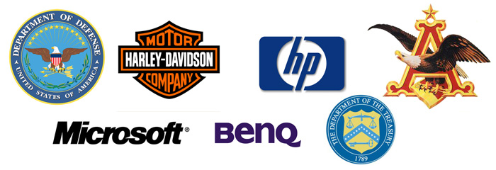 hp, microsoft, department of defense, us treasury, benq, harley-davison